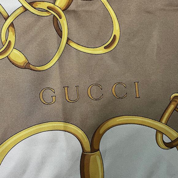 GUCCI Brown Silk Scarf with chains and tassels - Picture 2 of 3